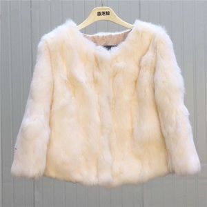 Rabbit fur beige 3/4 sleeve jacket